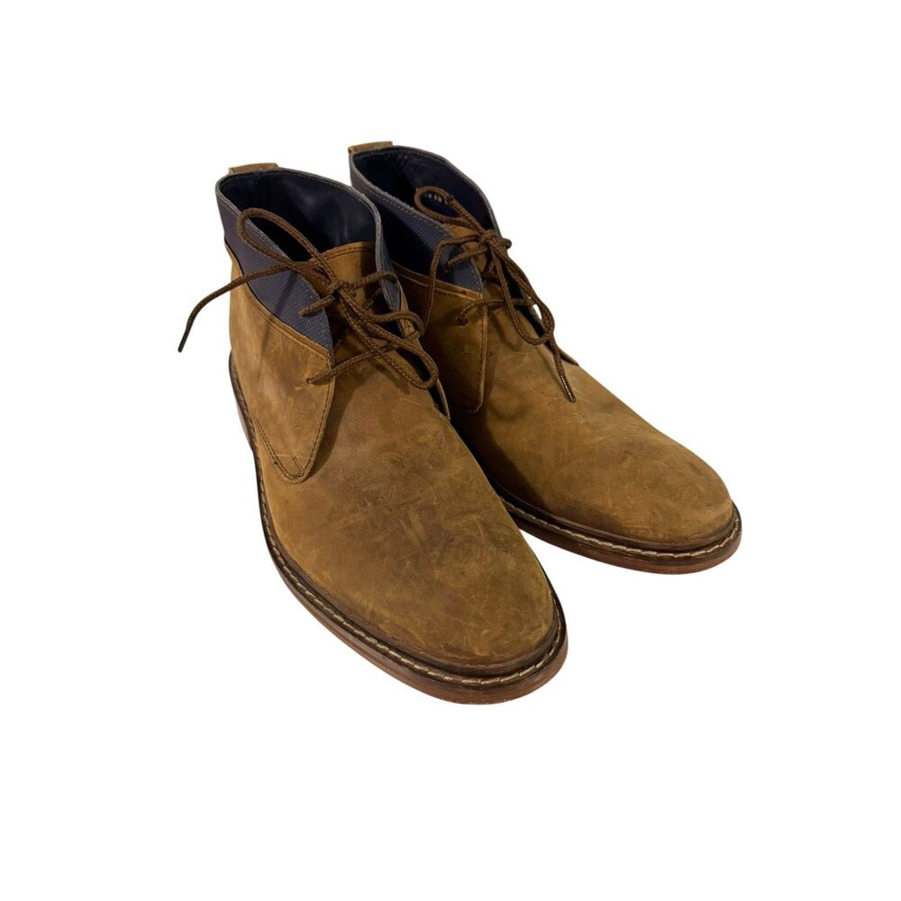 Cole Haan Men's 9M Distressed Leather Colton Chukka Boots Copper Peacoat EUC